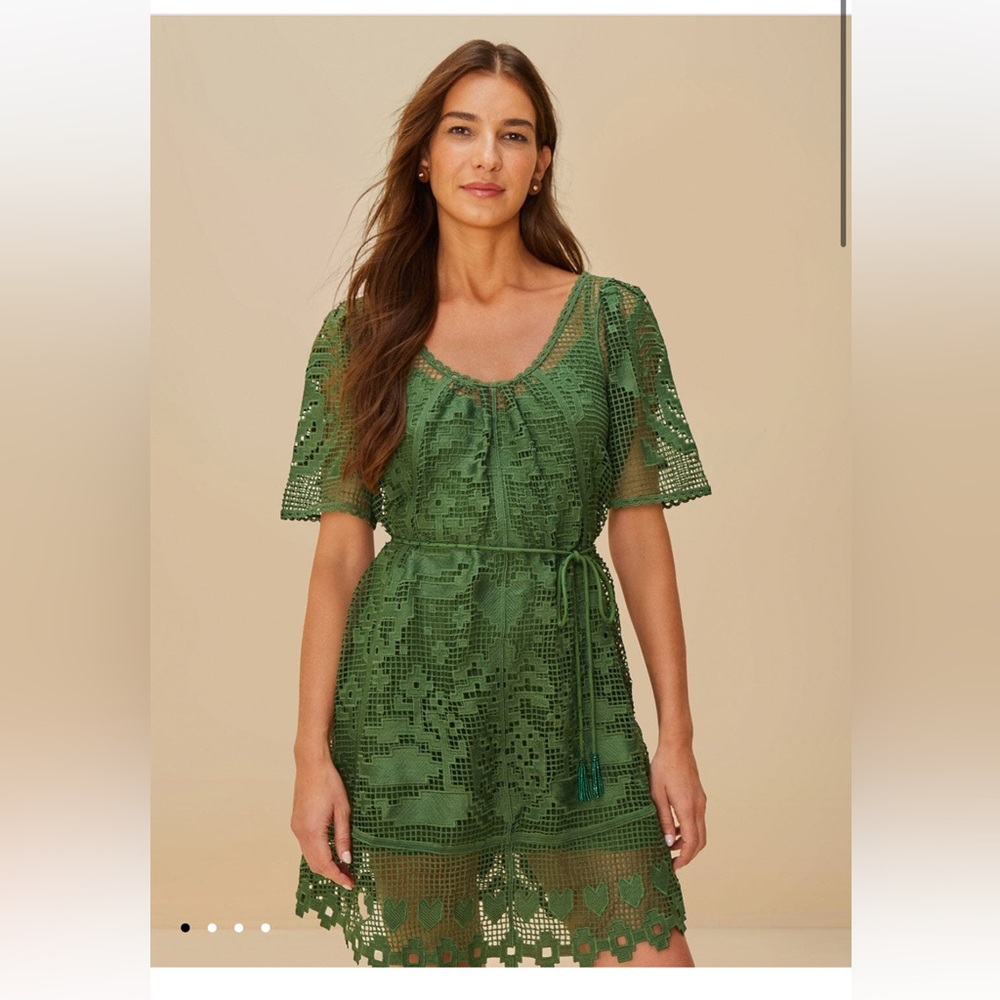 NEW FARM Rio Green Pineapple Guipure Lace Mini Dress Small Delicate Fun Girly